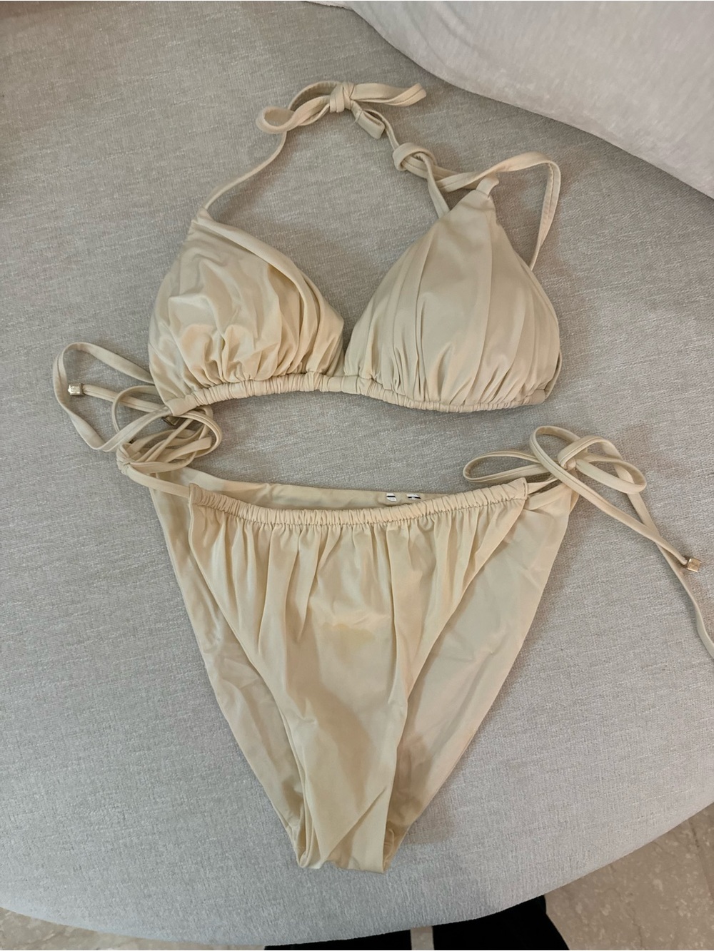 Tie-Back Triangle Bikini Set in Beige - Women Swim